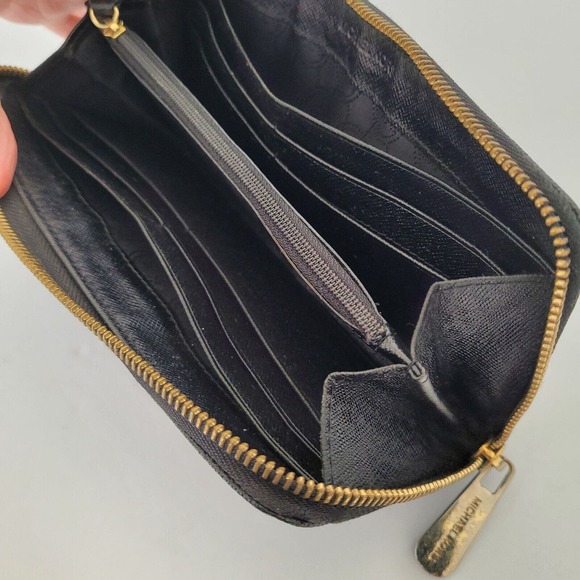 MICHAEL KORS Jet Set Black Saffiano Leather Zip Around Wallet Large Clutch 8x4 - Picture 4 of 10